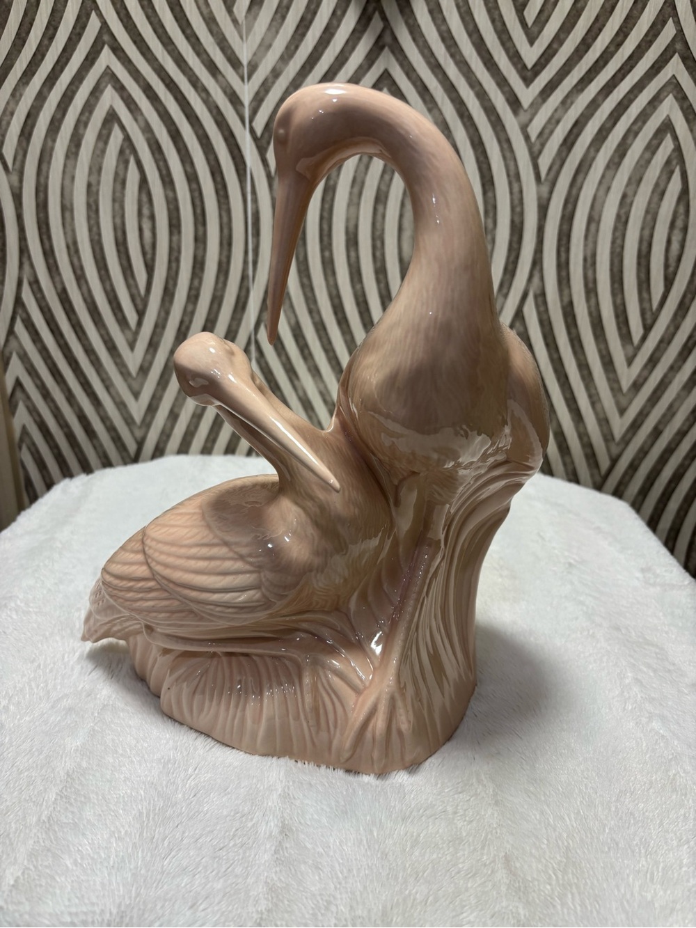 Vintage retro Mcm ceramic pink Jaru heron crane birds sculpture